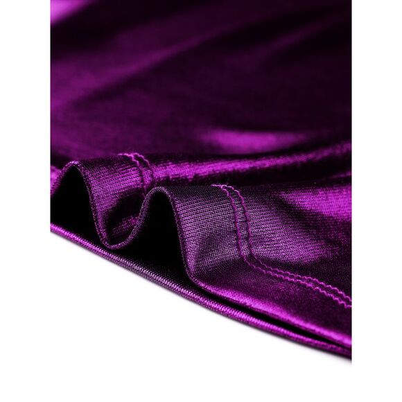 Long Sleeve Sparkly Party Glitter Shiny Metallic Tops Purple - Picture 5 of 5